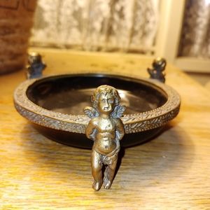 baroque style ceramic cherub Dish marked 1895